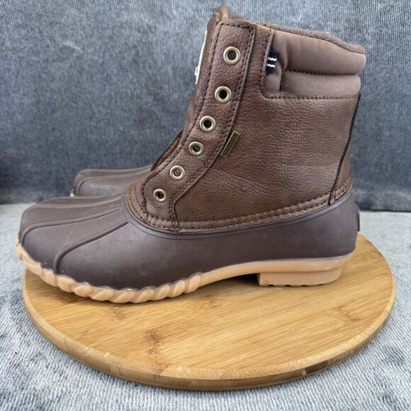 Nautica Mens Channing Size 9 Boot Brown Leather Duck Waterproof Outdoor No Laces - Picture 1 of 12